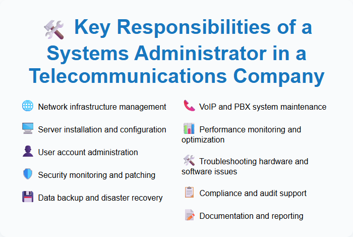 Key Responsibilities of a Systems Administrator in a Telecommunications Company