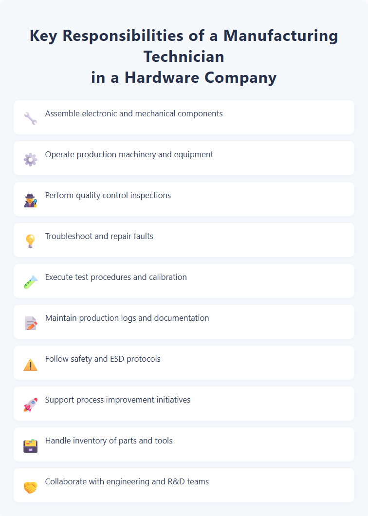 Key Responsibilities of a Manufacturing Technician in a Hardware Company