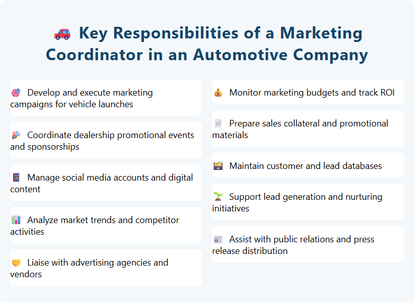 Key Responsibilities of a Marketing Coordinator in an Automotive Company