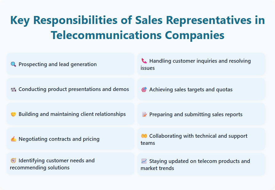 Key Responsibilities of Sales Representatives in Telecommunications Companies
