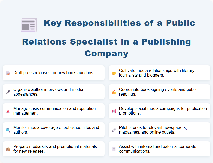 Key Responsibilities of a Public Relations Specialist in a Publishing Company
