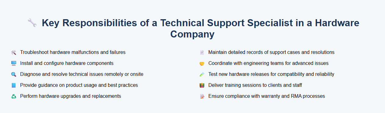 Key Responsibilities of a Technical Support Specialist in a Hardware Company