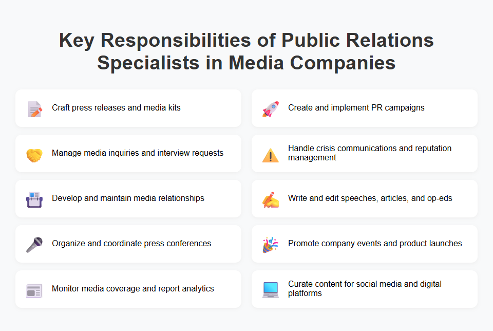 Key Responsibilities of Public Relations Specialists in Media Companies