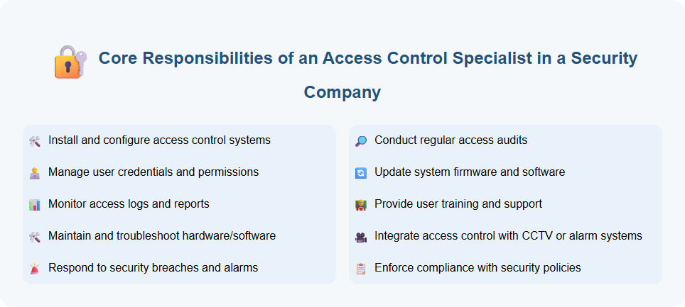 Core Responsibilities of an Access Control Specialist in a Security Company