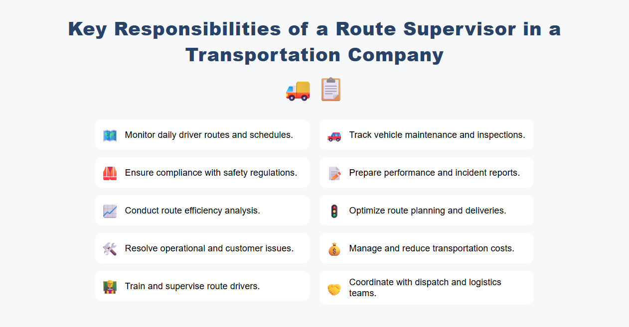 Key Responsibilities of a Route Supervisor in a Transportation Company