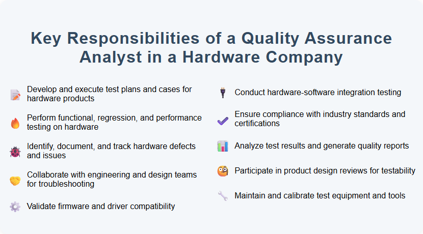 Key Responsibilities of a Quality Assurance Analyst in a Hardware Company